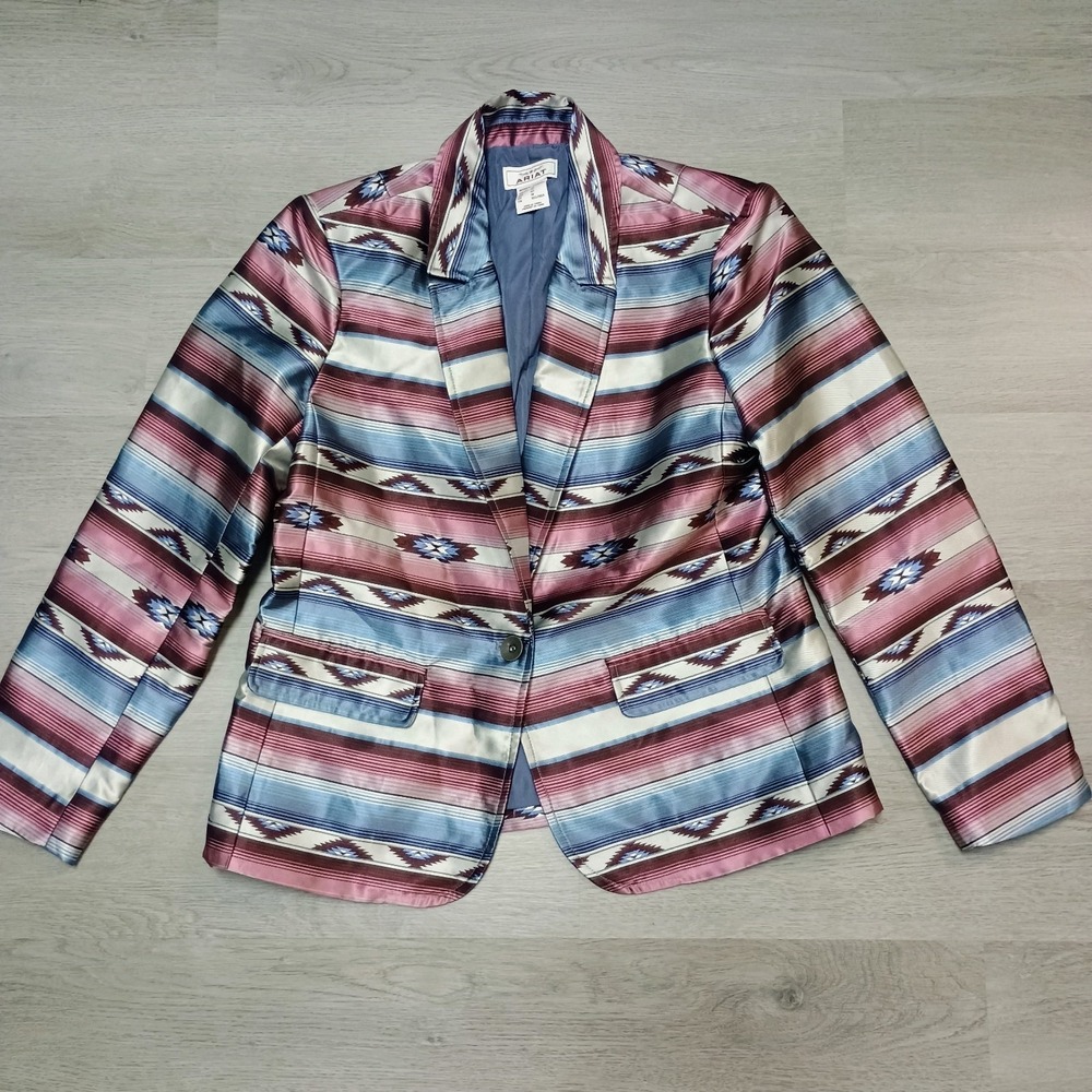 Ariat Women's Blazer Aztec Blue Maroon Western Stripe Size 10